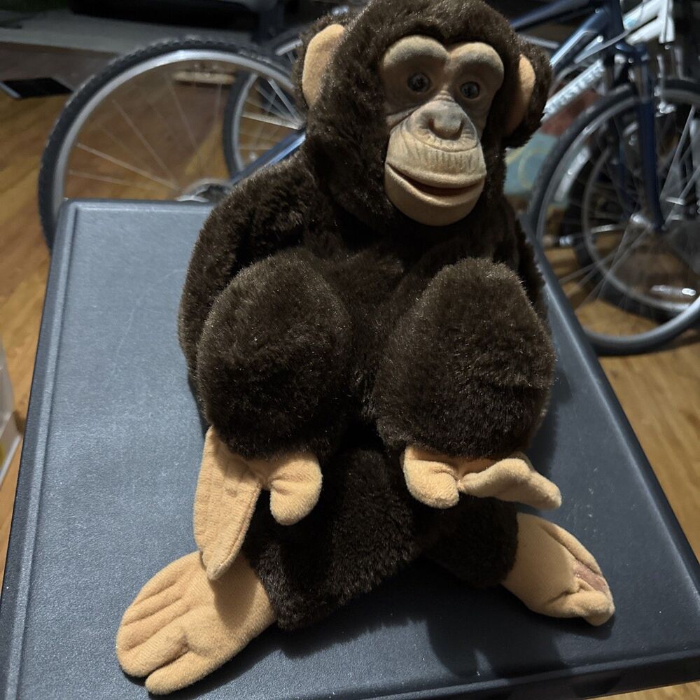 Vintage 1983 Childs Play Hosung Monkey Chimp Hand Puppet Plush 13” Vinyl Face